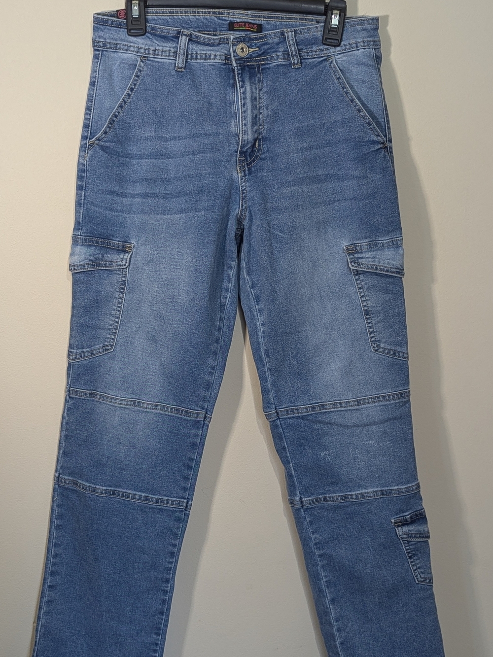 Elite Jeans Cargo Straight Jeans Women Size 9/29 Blue Utility Pocket Mid Rise